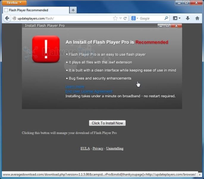 Flash Player Pro" descarga troyano que roba contraseñas.