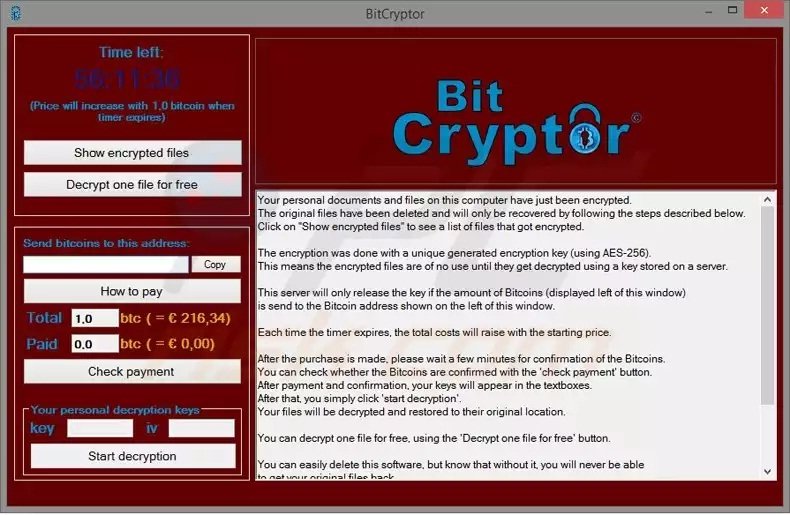 Los autores de CoinVault lanzan una nueva amenaza: BitCryptor