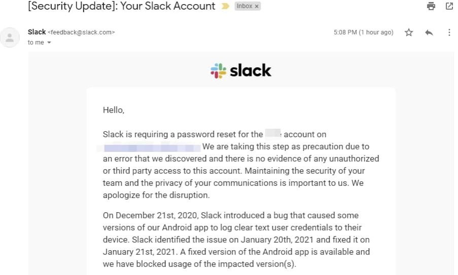 User credentials. Сменить пароль Slack. Slack OTP email example.